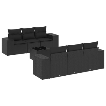 Set canapele de grădină cu perne, 7 piese, negru, poliratan - Img 2