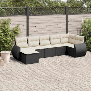 Set canapele de grădină cu perne, 7 piese, negru, poliratan - Img 1