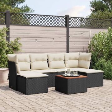Set canapele de grădină cu perne, 7 piese, negru, poliratan - Img 1