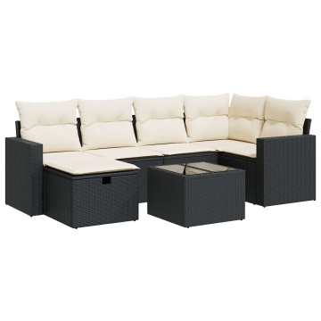 Set canapele de grădină cu perne, 7 piese, negru, poliratan - Img 2
