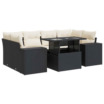 Set canapele de grădină cu perne, 7 piese, negru, poliratan - Img 2