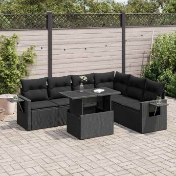 Set canapele de grădină cu perne, 7 piese, negru, poliratan - Img 1