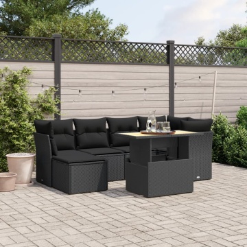 Set canapele de grădină cu perne, 7 piese, negru, poliratan - Img 1