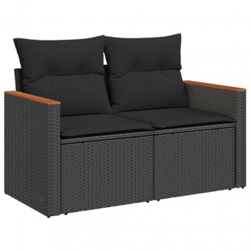 Set canapele de grădină cu perne, 7 piese, negru, poliratan - Img 4