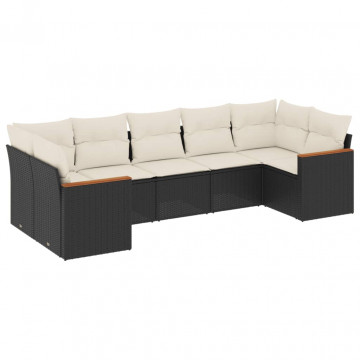 Set canapele de grădină cu perne, 7 piese, negru, poliratan - Img 2