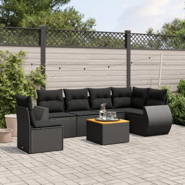 Set canapele de grădină cu perne, 7 piese, negru, poliratan - Img 1