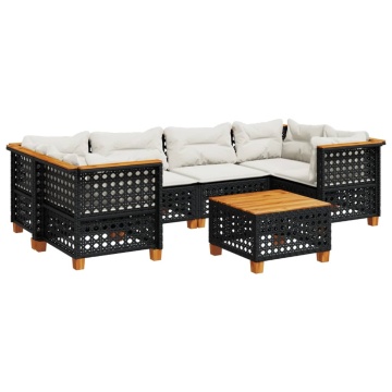 Set canapele de grădină cu perne, 7 piese, negru, poliratan - Img 2