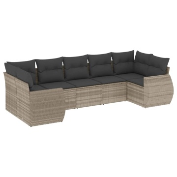 Set canapele de grădină cu perne, 7piese gri deschis poliratan - Img 2