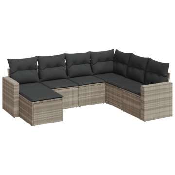 Set canapele de grădină cu perne, 7piese gri deschis poliratan - Img 2