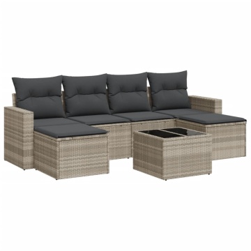 Set canapele de grădină cu perne, 7piese gri deschis poliratan - Img 2