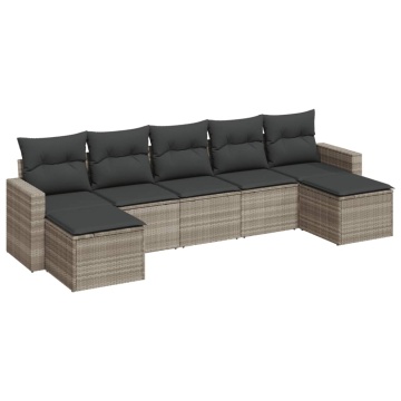 Set canapele de grădină cu perne, 7piese gri deschis poliratan - Img 2