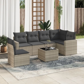 Set canapele de grădină cu perne, 7piese gri deschis poliratan - Img 1