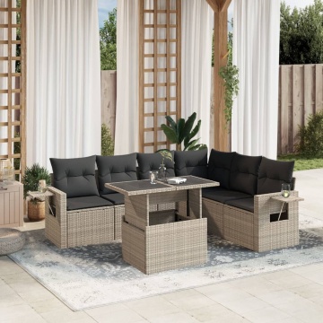 Set canapele de grădină cu perne, 7piese gri deschis poliratan - Img 1