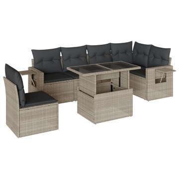 Set canapele de grădină cu perne, 7piese gri deschis poliratan - Img 2