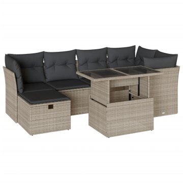 Set canapele de grădină cu perne, 7piese gri deschis poliratan - Img 2