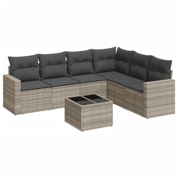 Set canapele de grădină cu perne, 7piese gri deschis poliratan - Img 2