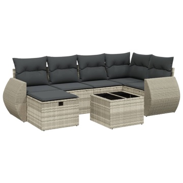 Set canapele de grădină cu perne, 7piese gri deschis poliratan - Img 2