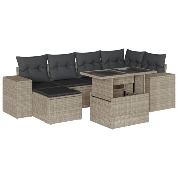 Set canapele de grădină cu perne, 7piese gri deschis poliratan - Img 2