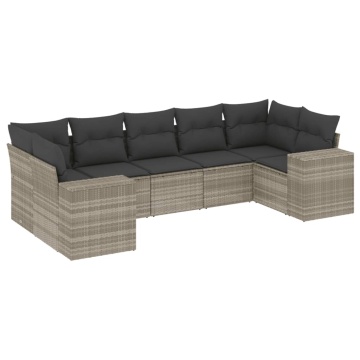 Set canapele de grădină cu perne, 7piese gri deschis poliratan - Img 2