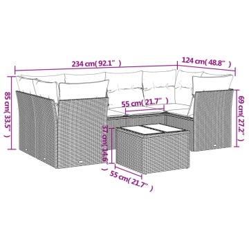 Set canapele de grădină cu perne, 7piese gri deschis poliratan - Img 3