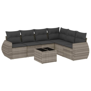 Set canapele de grădină cu perne, 7piese gri deschis poliratan - Img 2