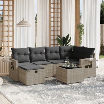 Set canapele de grădină cu perne, 7piese gri deschis poliratan - Img 1