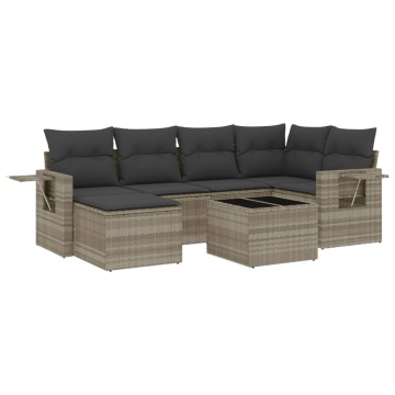 Set canapele de grădină cu perne, 7piese gri deschis poliratan - Img 2