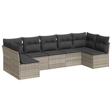 Set canapele de grădină cu perne, 7piese gri deschis poliratan - Img 2