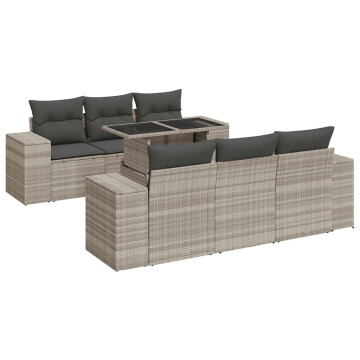 Set canapele de grădină cu perne, 7piese gri deschis poliratan - Img 2