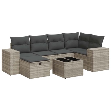 Set canapele de grădină cu perne, 7piese gri deschis poliratan - Img 2