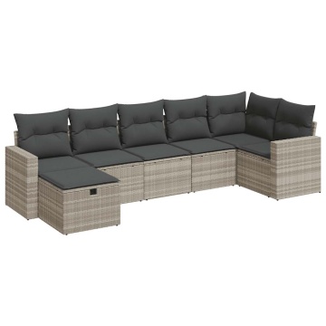 Set canapele de grădină cu perne, 7piese gri deschis poliratan - Img 2