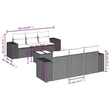 Set canapele de grădină cu perne, 7piese gri deschis poliratan - Img 6