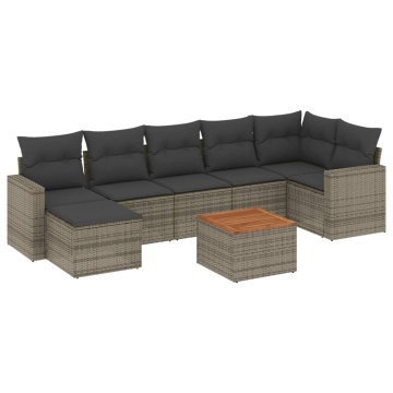 Set canapele de grădină cu perne, 8 piese, gri, poliratan - Img 2