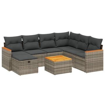 Set canapele de grădină cu perne, 8 piese, gri, poliratan - Img 2