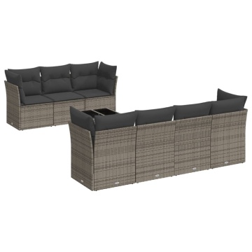 Set canapele de grădină cu perne, 8 piese, gri, poliratan - Img 2