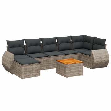 Set canapele de grădină cu perne, 8 piese, gri, poliratan - Img 2