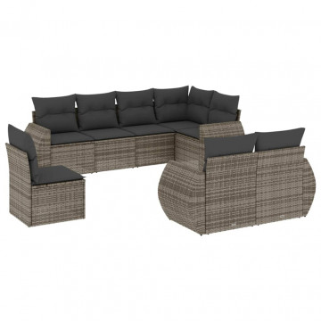 Set canapele de grădină cu perne, 8 piese, gri, poliratan - Img 2