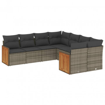 Set canapele de grădină cu perne, 8 piese, gri, poliratan - Img 2