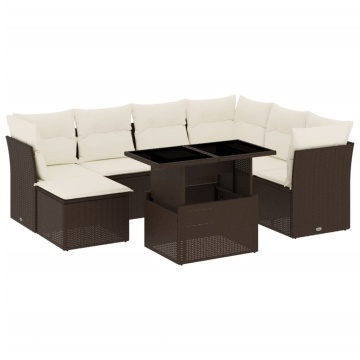 Set canapele de grădină cu perne, 8 piese, maro, poliratan - Img 2