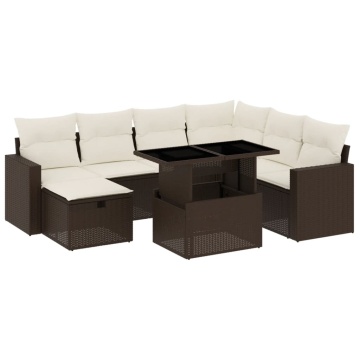 Set canapele de grădină cu perne, 8 piese, maro, poliratan - Img 2