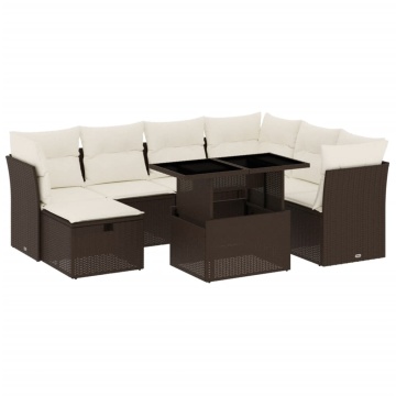 Set canapele de grădină cu perne, 8 piese, maro, poliratan - Img 2