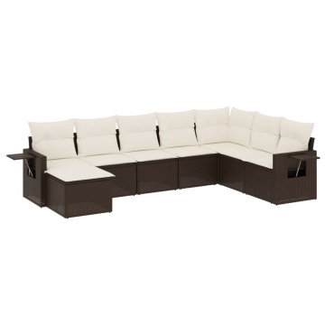 Set canapele de grădină cu perne, 8 piese, maro, poliratan - Img 2