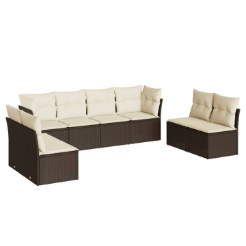 Set canapele de grădină cu perne, 8 piese, maro, poliratan - Img 2