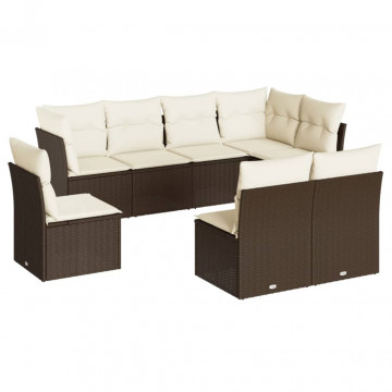 Set canapele de grădină cu perne, 8 piese, maro, poliratan - Img 2