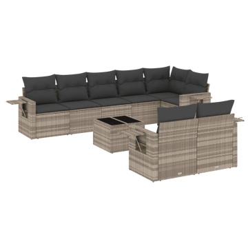 Set canapele de grădină cu perne, 9 piese gri deschis poliratan - Img 2