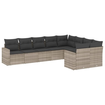 Set canapele de grădină cu perne, 9 piese gri deschis poliratan - Img 2