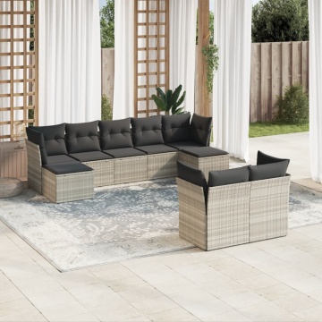 Set canapele de grădină cu perne, 9 piese gri deschis poliratan - Img 1