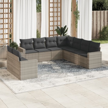 Set canapele de grădină cu perne, 9 piese gri deschis poliratan - Img 1