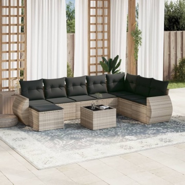 Set canapele de grădină cu perne, 9 piese gri deschis poliratan - Img 1