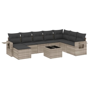 Set canapele de grădină cu perne, 9 piese gri deschis poliratan - Img 2